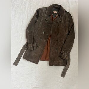 Wilsons Suede Leather Dark Brown Trench Coat